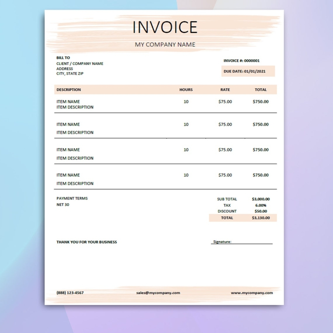 Invoice Template Word Printable & Editable Black And White | Etsy Intended For Black Invoice Template