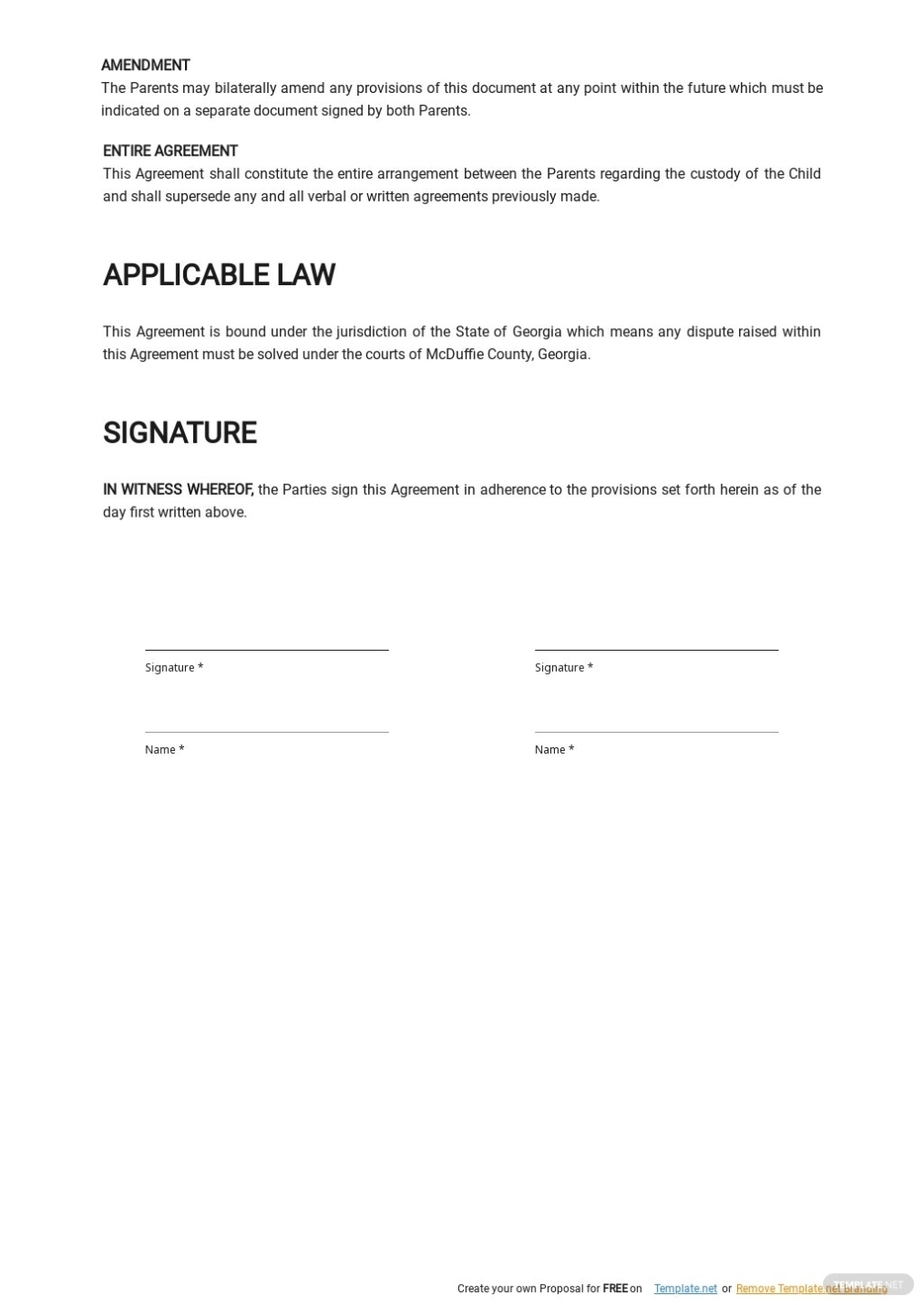 Joint Physical Custody Agreement Template - Google Docs, Word, Apple Regarding Free Joint Custody Agreement Template