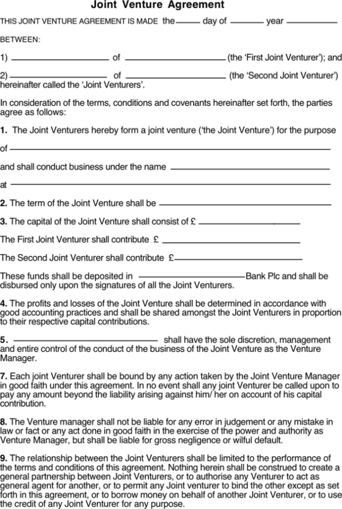 Joint Venture Agreements | Samples And Templates With Regard To Free Simple Joint Venture Agreement Template