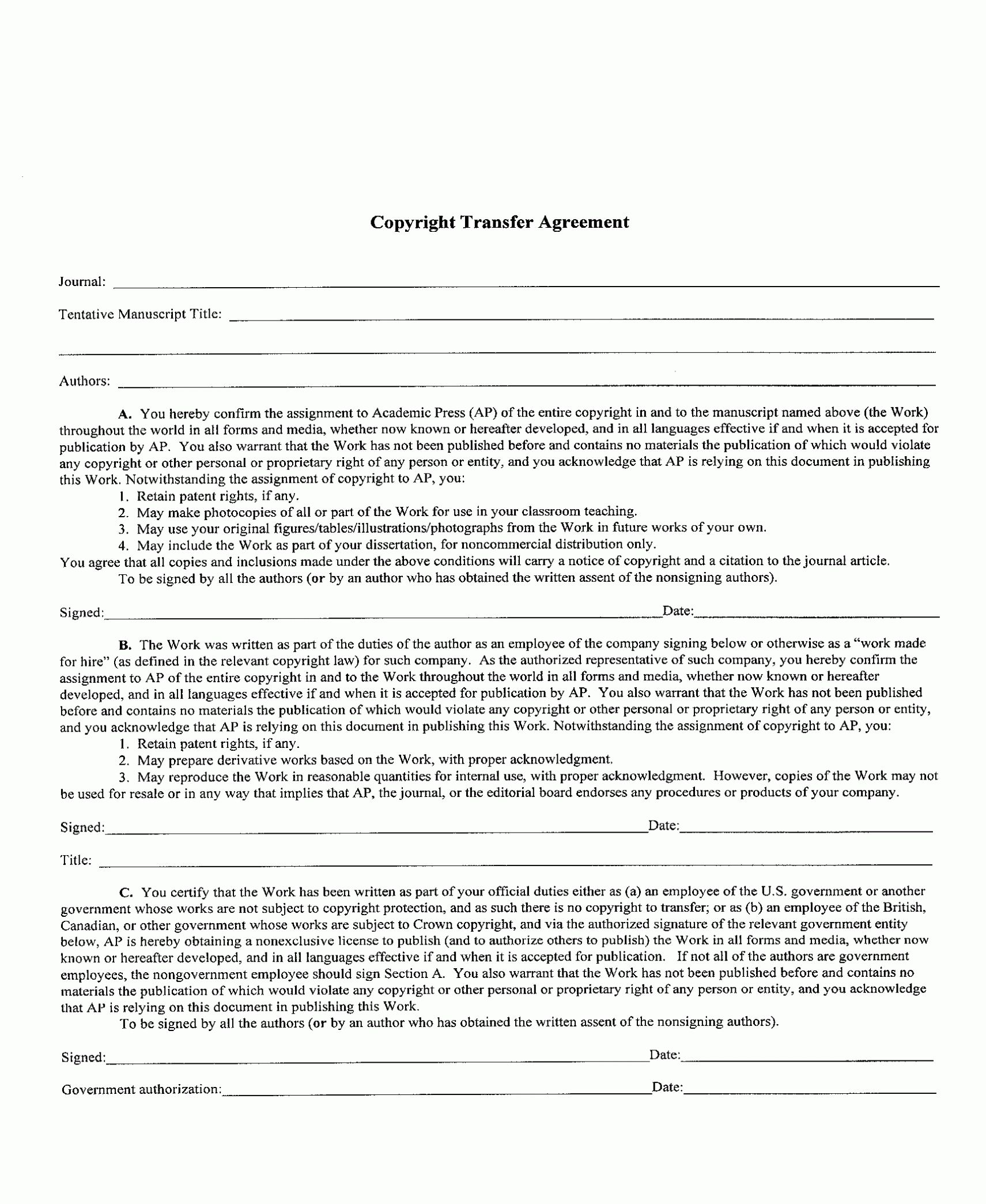 Journal Of Visual Languages &amp; Computing within Copyright Assignment Agreement Template