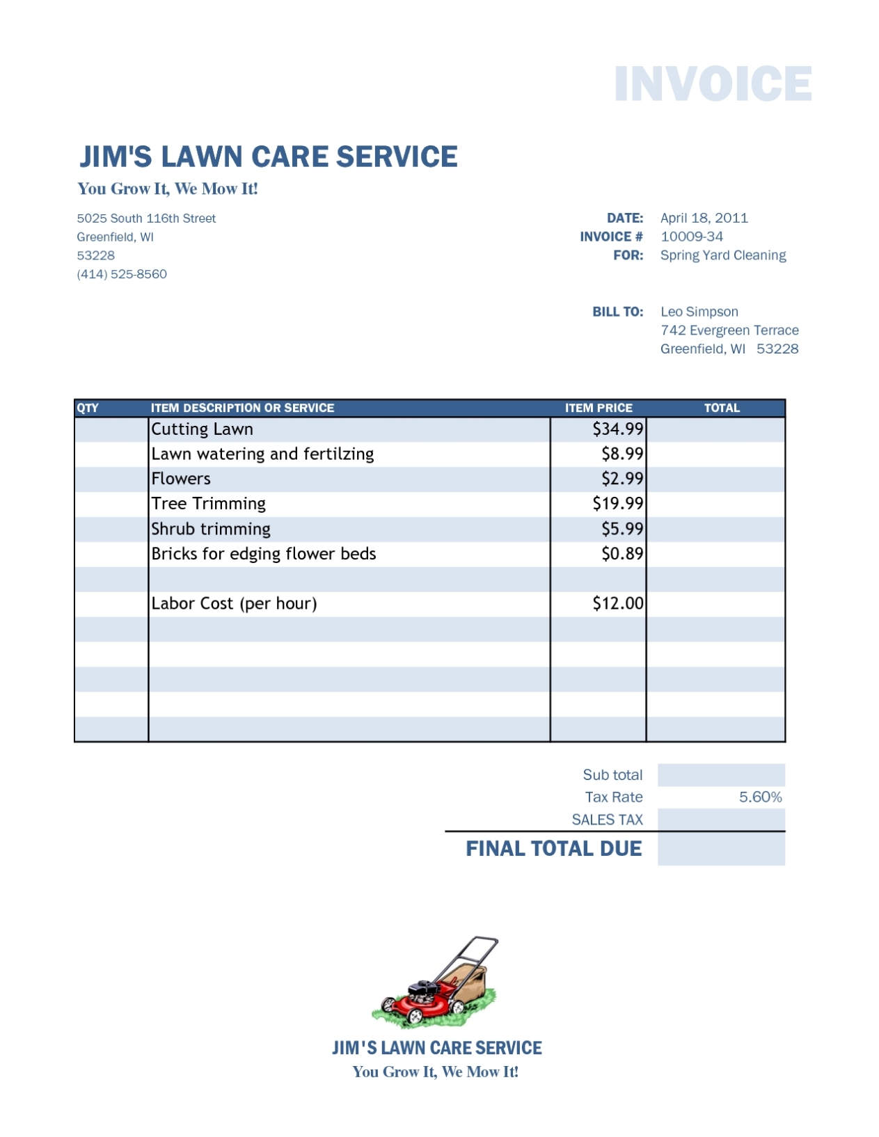Lawn Care Invoices * Invoice Template Ideas Regarding Maintenance Invoice Template Free