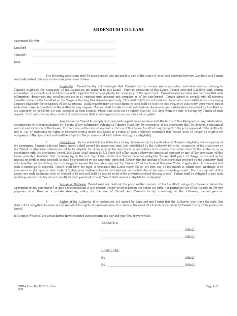 Lease Addendum Form - 2 Free Templates In Pdf, Word, Excel Download Throughout Addendum To Tenancy Agreement Template