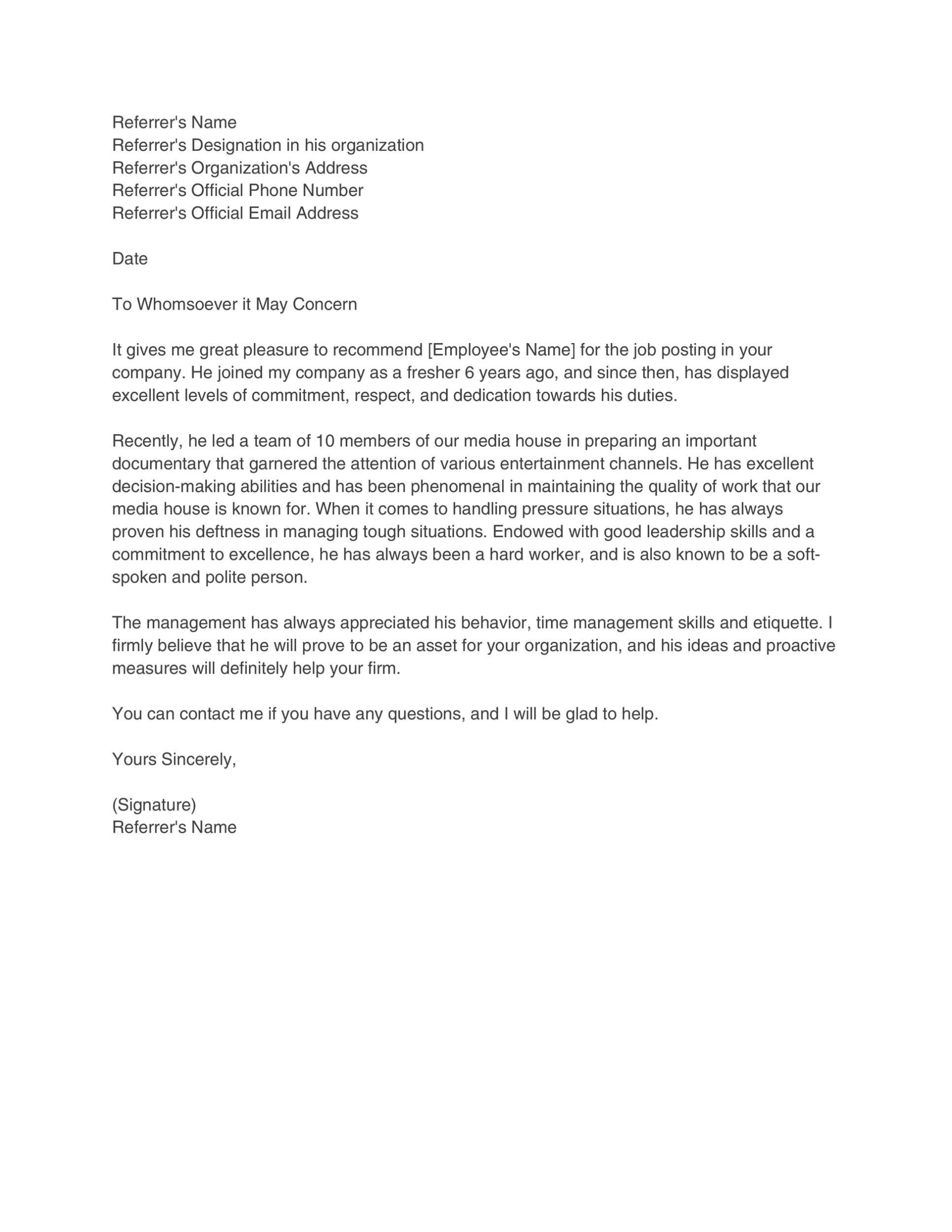 Letter Of Job Recommendation Database - Letter Template Collection Throughout Template For Letter Of Recommendation From Employer