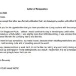 Letter Of Resignation Template For Monday : Singapore for Template For Resignation Letter Singapore