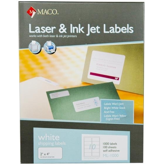 Maco Ml1000 2 X 4&quot; White Shipping Labels in Maco Laser And Inkjet Labels Template