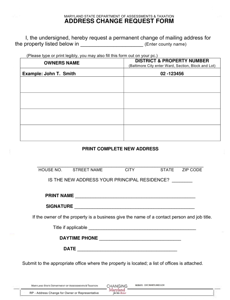Maryland Address Change Request Form Download Fillable Pdf | Templateroller within Business Change Of Address Template