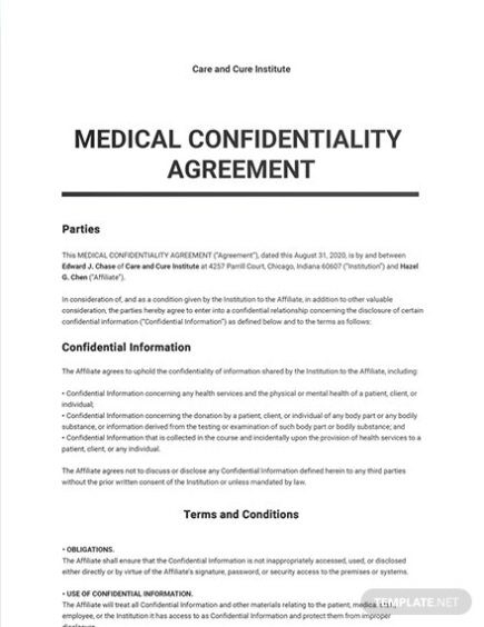 Medical Confidentiality Agreement Template - Google Docs, Word, Apple With Regard To Therapy Confidentiality Agreement Template