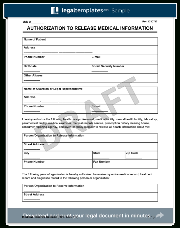 Medical Records Release Form | Create A Request For Medical Records Throughout Build Release Notes Template