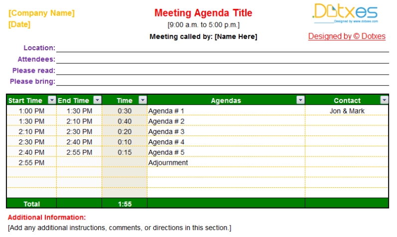 Meeting Agenda Template (Auto Adjustable) - Dotxes With Regard To Agenda Template Word 2007