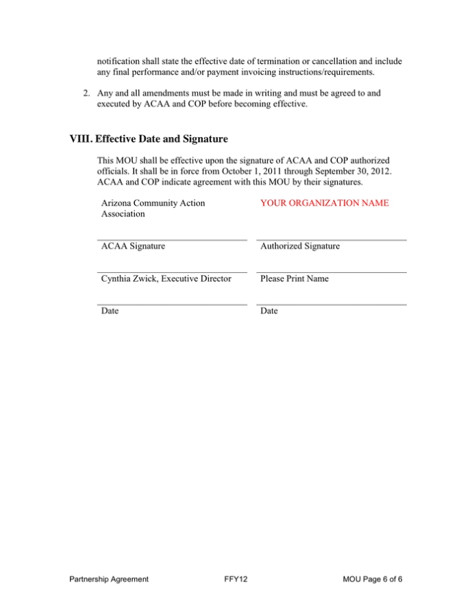 Memorandum Of Understanding Template In Word And Pdf Formats - Page 6 Of 6 within Mutual Understanding Agreement Template