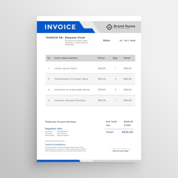 Modern Blue Invoice Template Design | Free Vector throughout Invoice Template For Designers