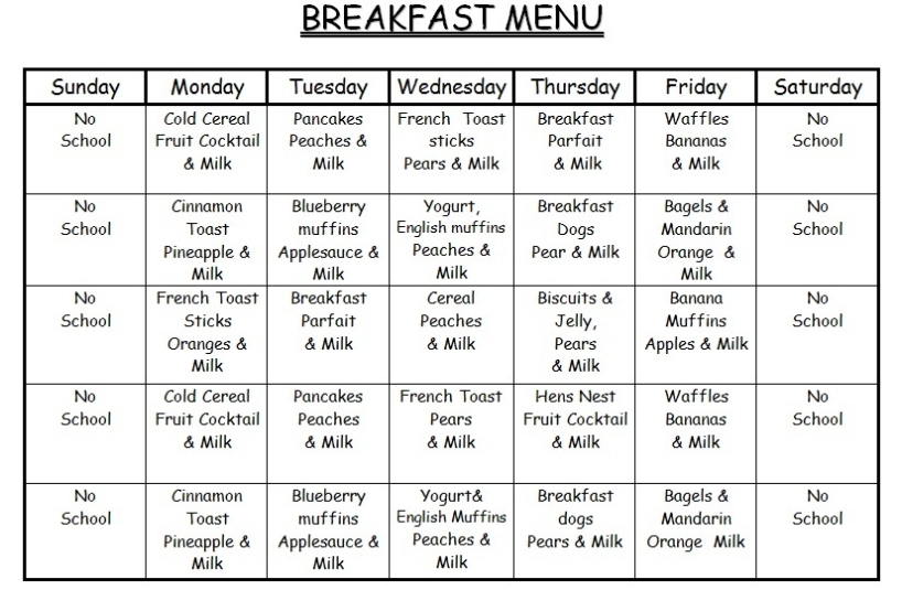 Monthly Menu | Bryden Academy Learning & Daycare - Bryden Academy Pertaining To Breakfast Lunch Dinner Menu Template