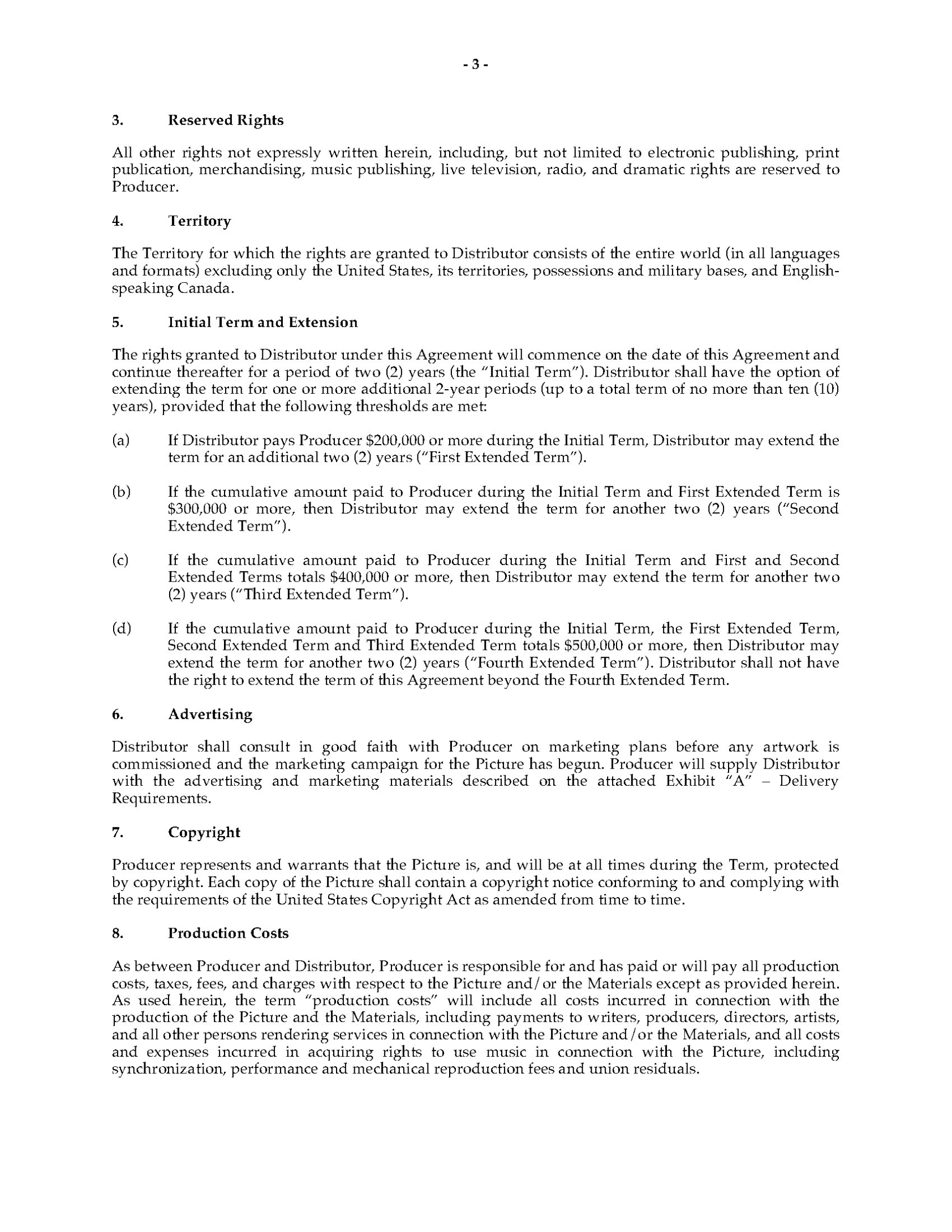 Motion Picture Distribution Agreement (Producer) | Legal Forms And for Tv Advertising Agreement Template