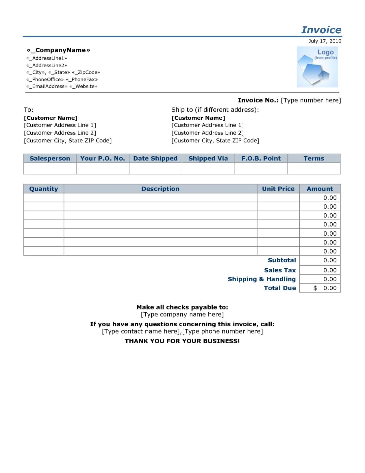 Moving Invoice Template To Download And Print For Free - Moving Company Throughout Moving Company Invoice Template Free