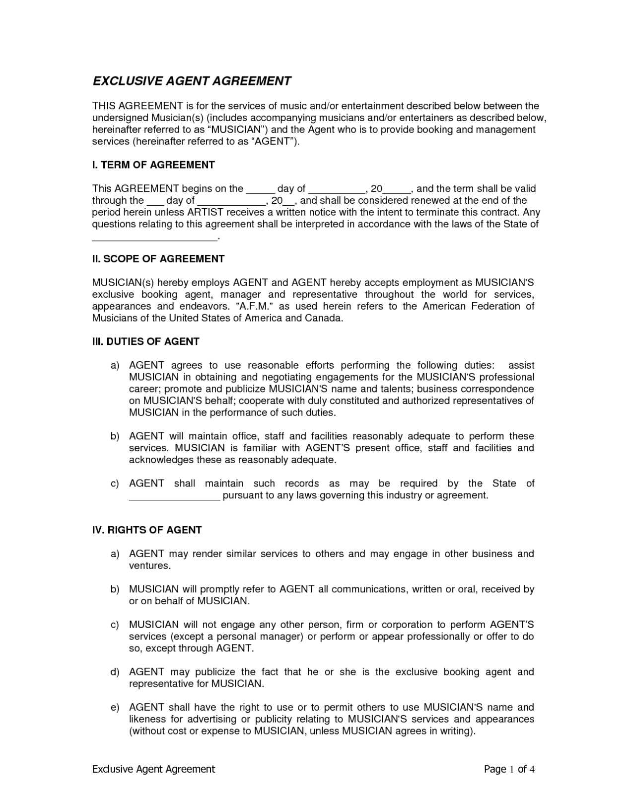 Musician Contract - Free Printable Documents inside Songwriter Agreement Template