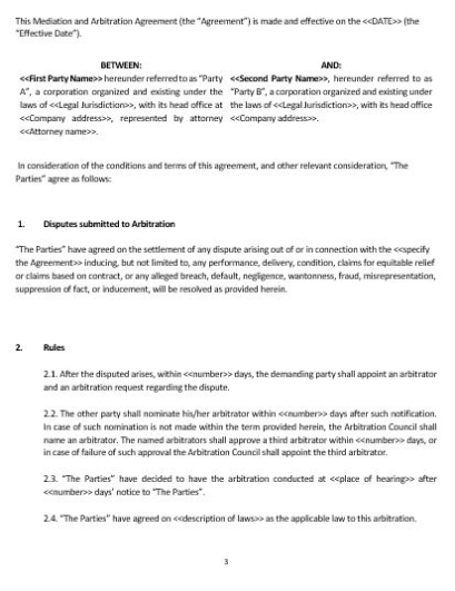 Ne0255 Mediation And Arbitration Agreement Template - English - Namozaj With Regard To Workplace Mediation Agreement Template