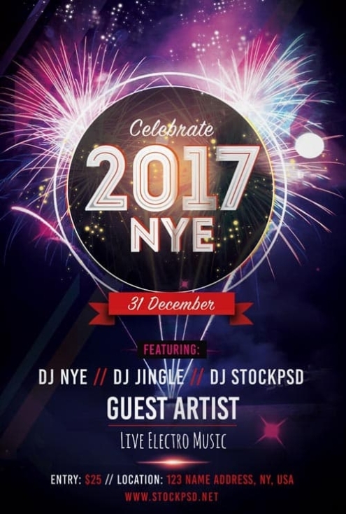 New Years Eve 2017 Party Free Flyer Template - Download Psd Flyer throughout Free New Years Eve Flyer Template