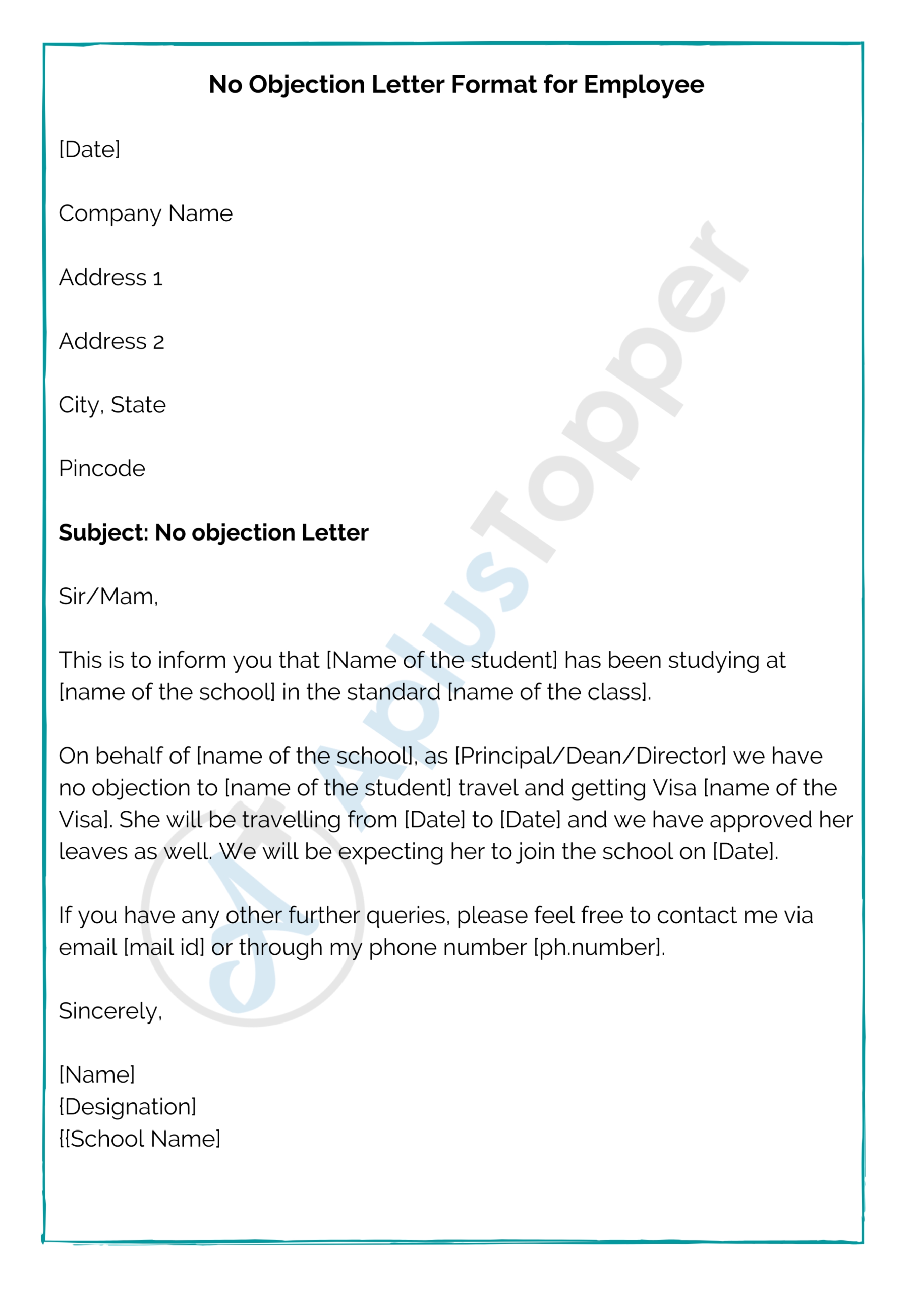 No Objection Letter | Format, Samples, How To Write No Objection Letter with Letter Of Objection Template