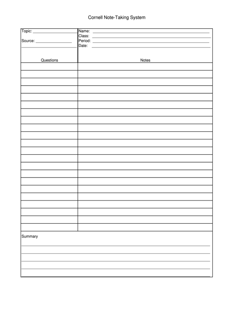 Note Taking Templates Free Downloads : Cornell Notes Template - 56 For Note Taking Word Template