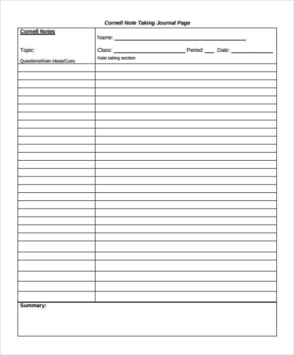 Note Taking Templates Free Downloads : Download Printable Cornell Regarding Onenote Cornell Notes Template