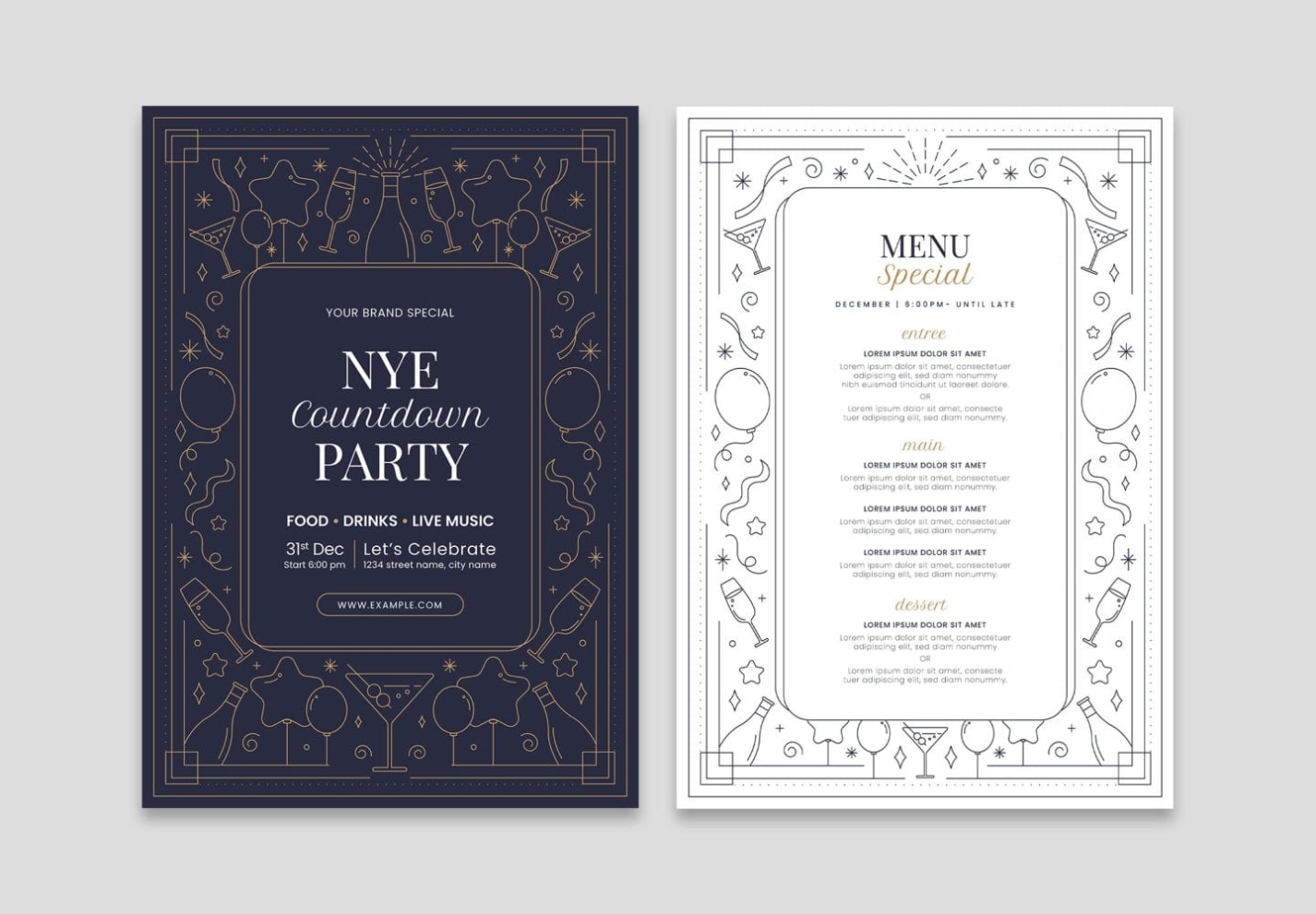 Nye Menu Template For New Year'S Eve Dinners [Psd, Ai, Vector] in New Years Eve Menu Template