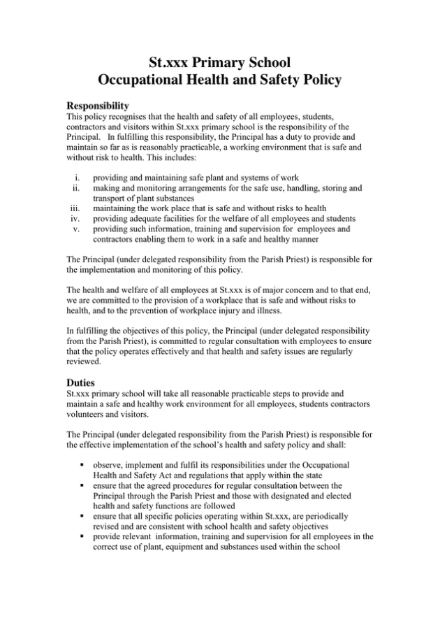 Occupational Health And Safety - Policy Template In Word And Pdf Formats Throughout Health And Safety Policy Template For Small Business