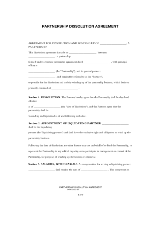 Partnership Dissolution Agreement Printable Pdf Download Intended For Dissolution Of Partnership Agreement Template