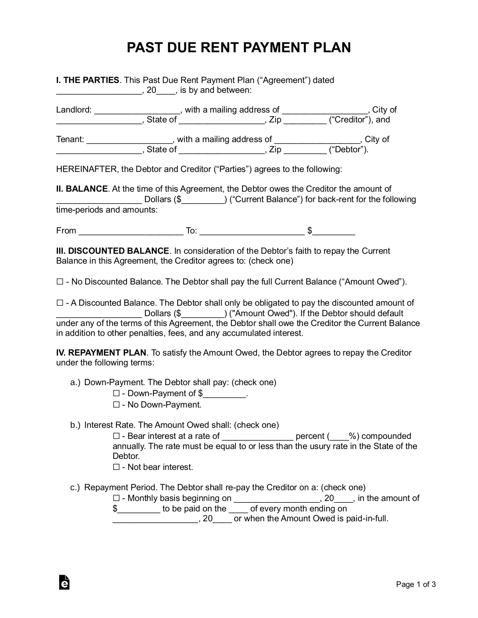 Past Due Rent Payment Plan Agreement - Eforms Throughout Notarized Payment Agreement Template