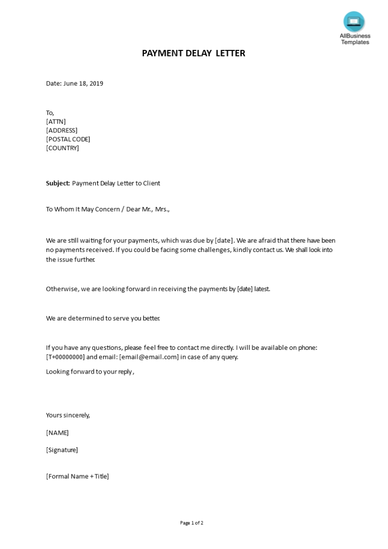 Payment Delay Letter To Client | Templates At Allbusinesstemplates Pertaining To Payoff Letter Template