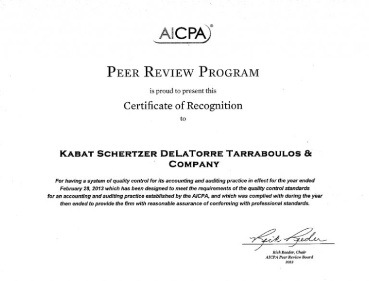 Peer Review - Kabat, Schertzer, De La Torre, Taraboulos & Co. Pertaining To Trade Union Recognition Agreement Template