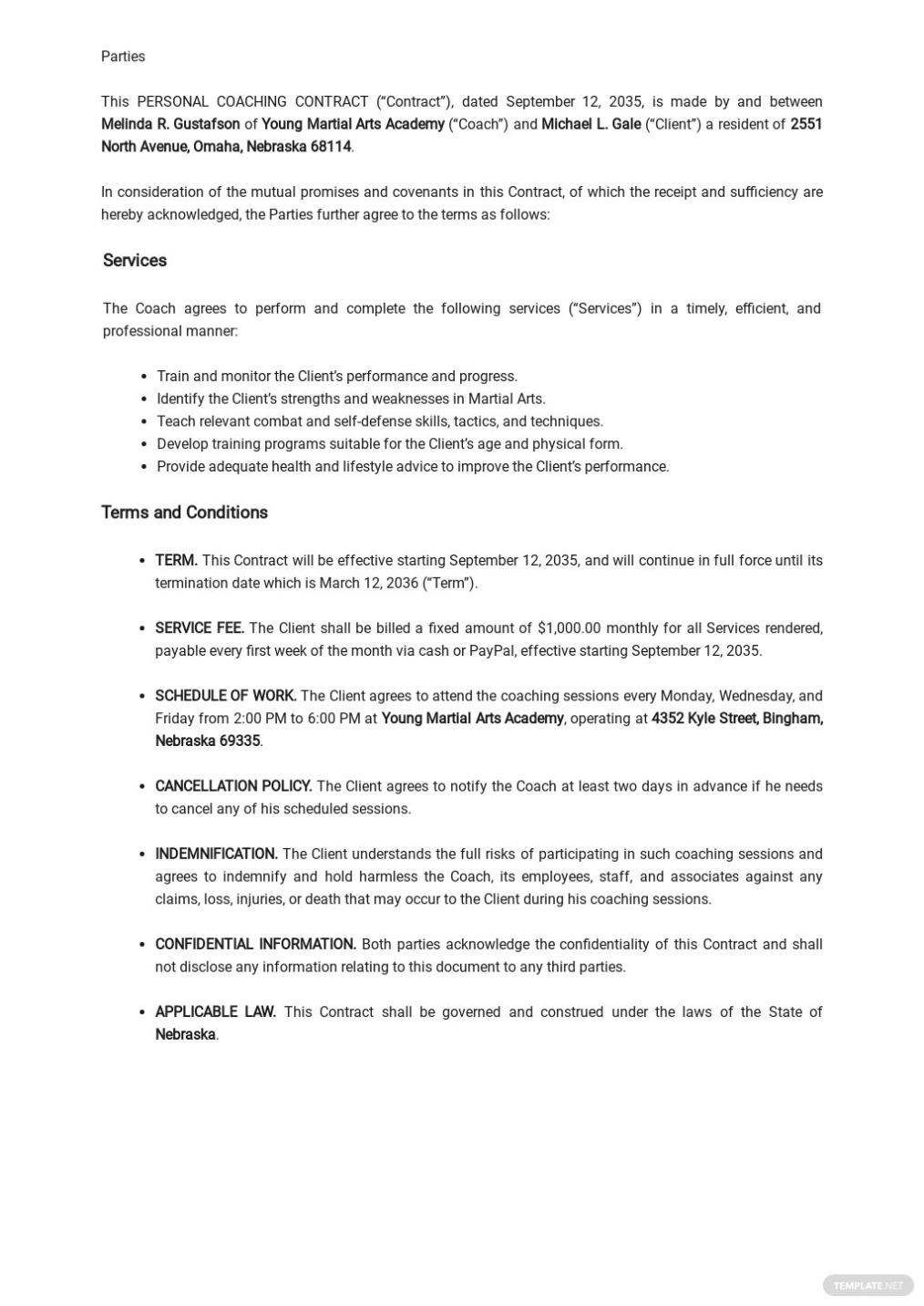 Personal Coaching Contract Template [Free Pdf] - Word | Google Docs pertaining to Freelance Trainer Agreement Template