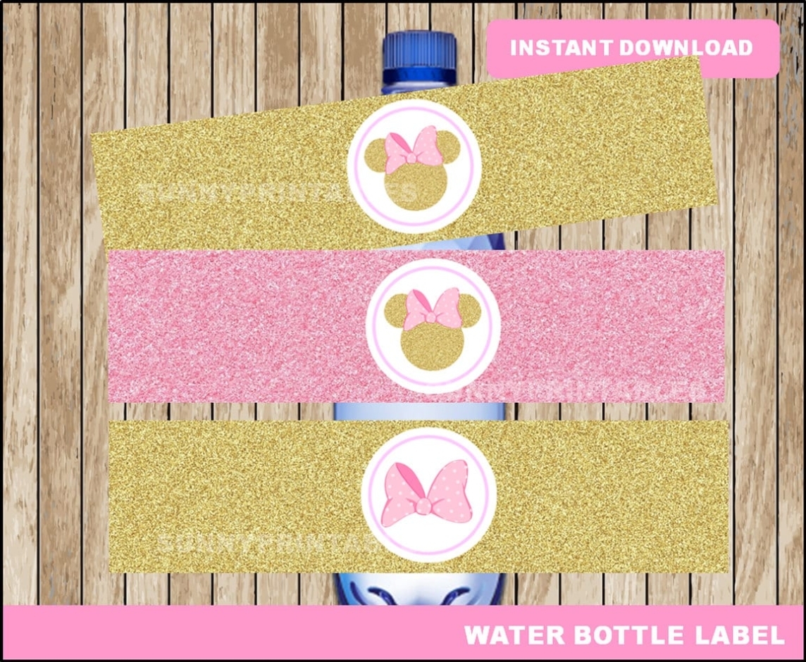 Pink And Gold Minnie Mouse Water Bottle Labels Printable Inside Minnie Mouse Water Bottle Labels Template
