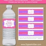 Pink And Purple Water Bottle Labels Diy Editable In Adobe | Etsy intended for Diy Water Bottle Label Template