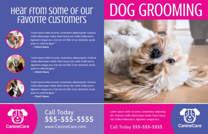 Pink Dog Grooming Bi-Fold Brochure Template | Mycreativeshop regarding Dog Grooming Flyers Template