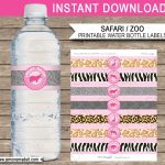 Pink Safari Birthday Party Water Bottle Labels Template | Swamp Water intended for Birthday Water Bottle Labels Template Free