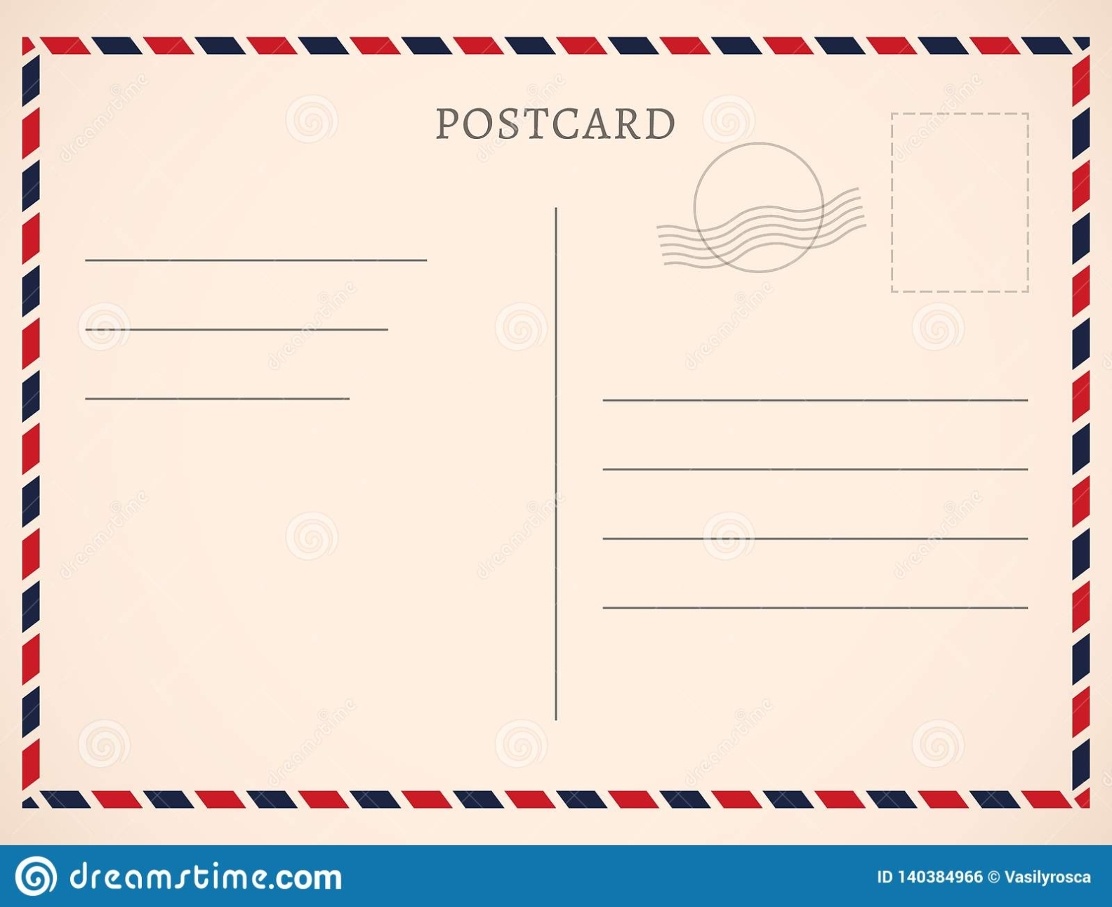 Postcard Template Paper White Texture. Vector Postcard Empty Mail Stamp With Regard To Postcard Mailing Template