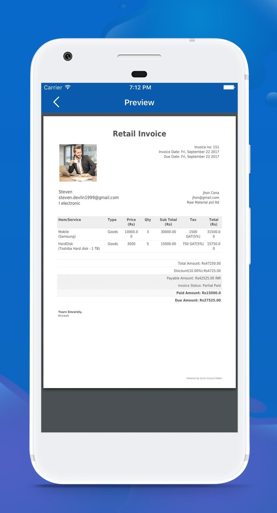 Quick Invoice Maker For Android - Apk Download Intended For Invoice Template Android