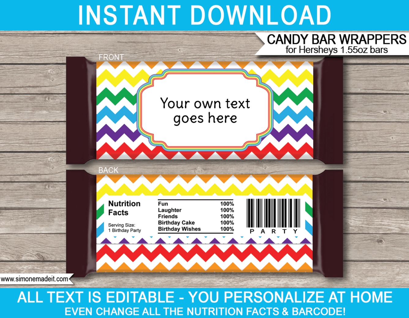 Rainbow Hershey Candy Bar Wrappers | Personalized Candy Bars for Candy Bar Label Template