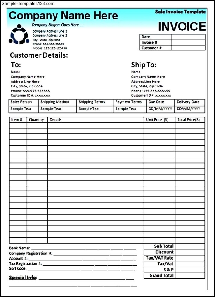 Sales Invoice Example - Sample Templates - Sample Templates With Invoice Register Template