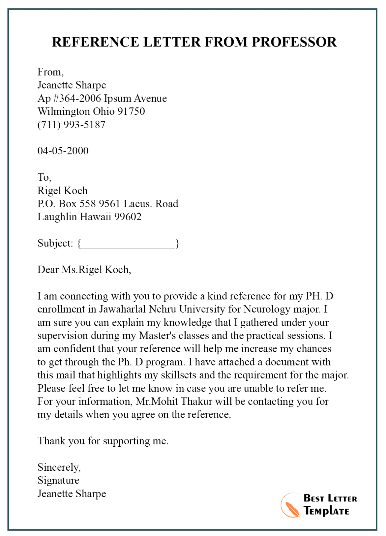 Sample Letter Of Recommendation Request From A Professor • Invitation For Letter Of Recommendation Request Template