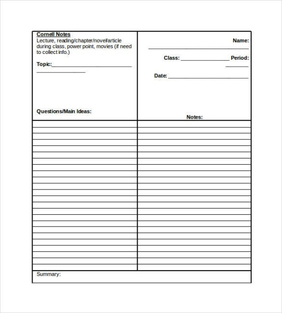 School Cornell Notes Template - 6+ Free Word, Excel, Pdf Format Inside Notes Outline Template