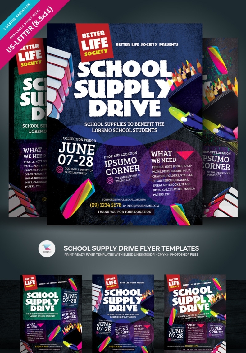 School Supply Drive Flyer Corporate Identity Template #85002 intended for Html Flyer Templates