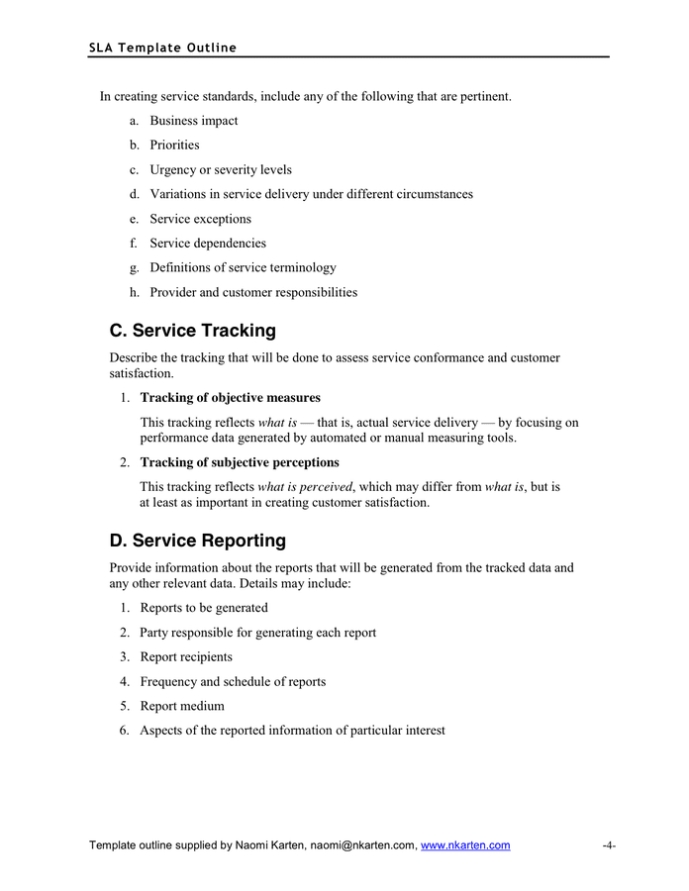 Service Level Agreement Template In Word And Pdf Formats - Page 4 Of 5 With Standard Sla Agreement Template