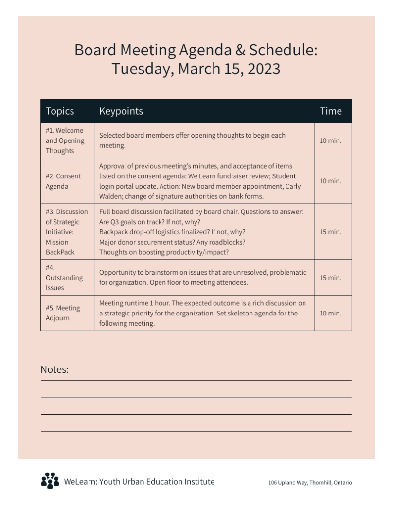 Simple Board Meeting Agenda Schedule Template Within Simple Agenda Template