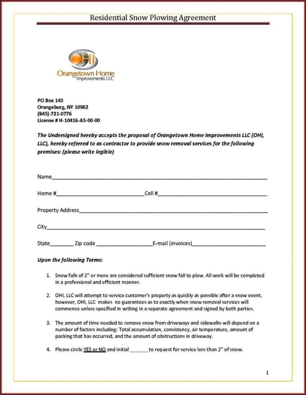 Snow Removal Contract Template - Sampletemplatess - Sampletemplatess With Regard To Free Snow Plowing Contract Templates