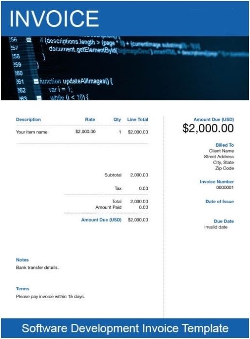 Software Invoice Template | Get 100+ Free Templates | Freshbooks with regard to Software Development Invoice Template