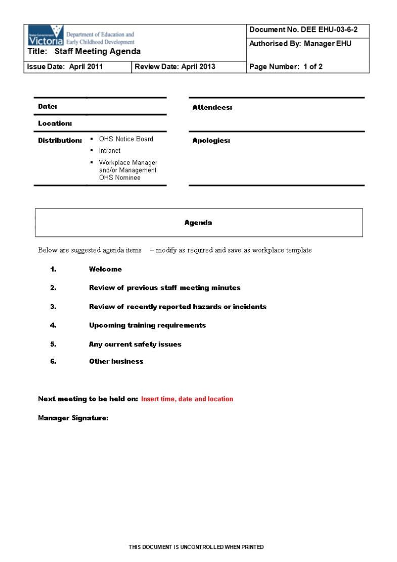 Staff Meeting Agenda In Word | Templates At Allbusinesstemplates within One On One Staff Meeting Agenda Template