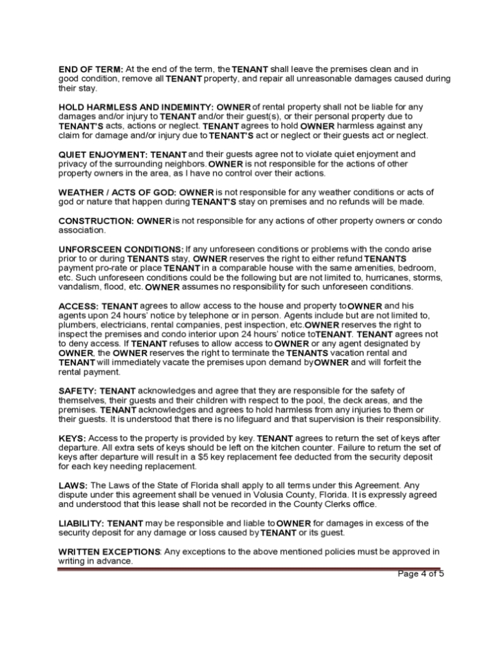 Standard Vacation Rental Agreement Template Free Download Within Vacation Rental Lease Agreement Template