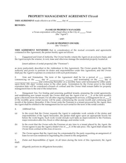 Texas Rental Property Management Agreement | Legal Forms And Business With Regard To Landlords Property Management Agreement Template