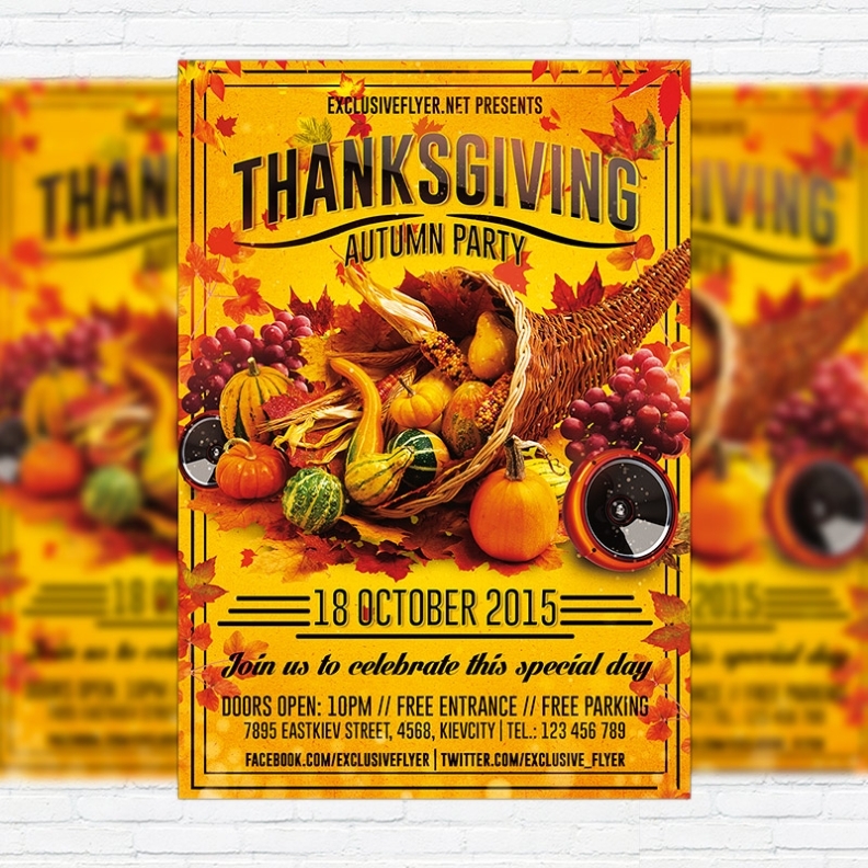Thanksgiving Autumn Party - Premium Flyer Template + Facebook Cover Within Thanksgiving Flyer Template Free